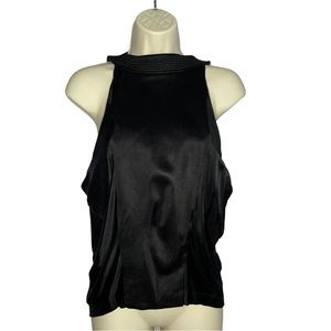 ATLEIN Sleeveless High-neck Satin Top In Black